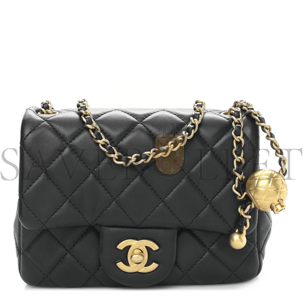 Ch*el master lambskin quilted mini pearl crush flap black as1786 (18*13*7cm)